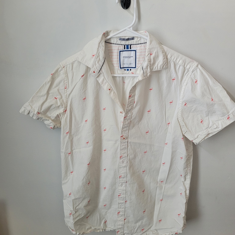Hollister White Flamingo Print Casual Shirt